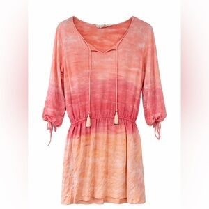 Green Dragon Ombre Long Sleeve Dress in Pink and Orange